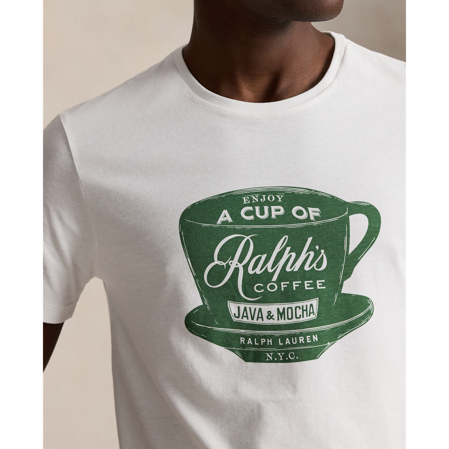 Мужская футболка Ralph Lauren Custom Slim Fit Ralph’s Coffee, цвет: Белый — фото 3