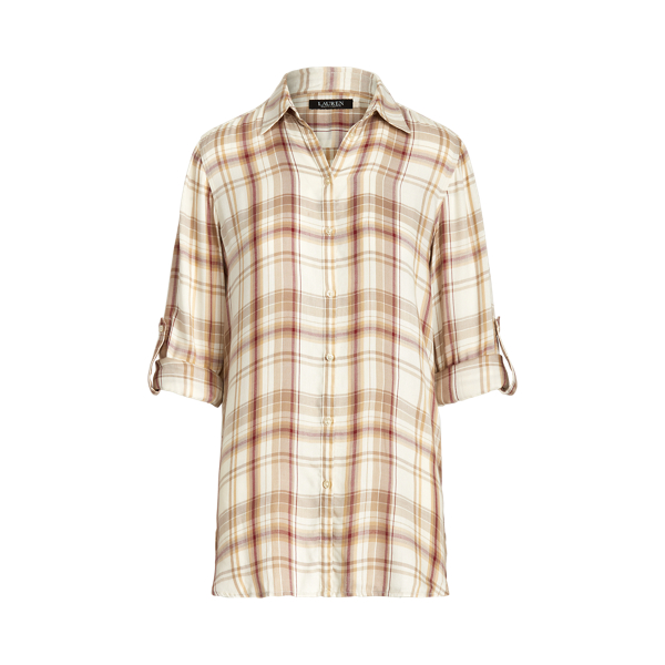 Plaid Roll-Tab-Sleeve Twill Shirt Lauren em 1
