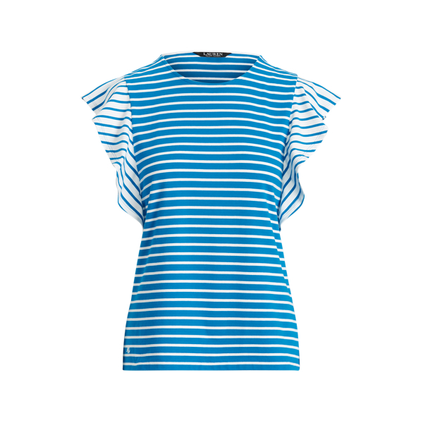 Striped Jersey Flutter-Sleeve Top Lauren 1