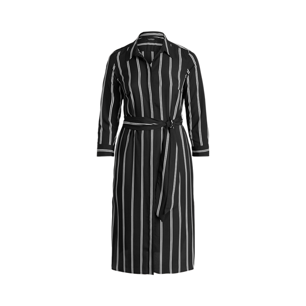 Striped Belted Crepe Shirtdress