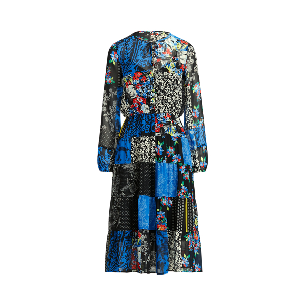Patchwork Georgette Long-Sleeve Dress Lauren 1