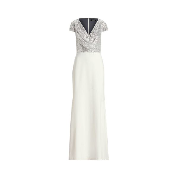 Sequined-Bodice Surplice Gown Lauren 1