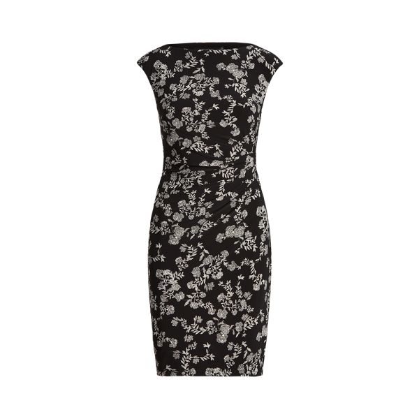 Robe ruch&eacute;e fleurie encolure bateau Lauren Petite en 1
