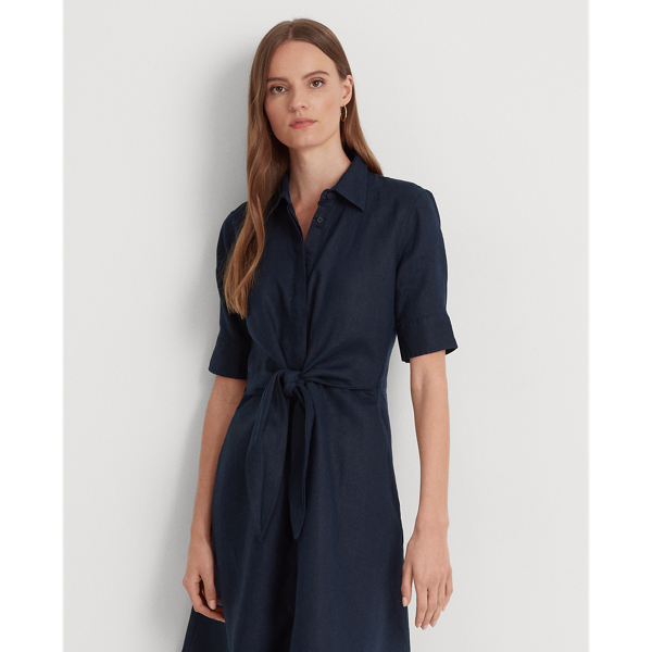 Tie-Front Linen Shirtdress