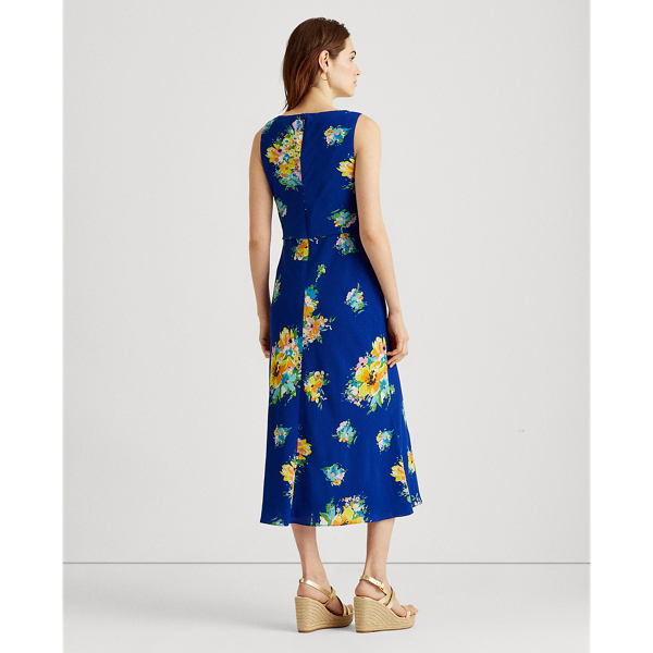 Sapphire Star/Yellow/Mult Floral Crepe Midi Dress Lauren 4