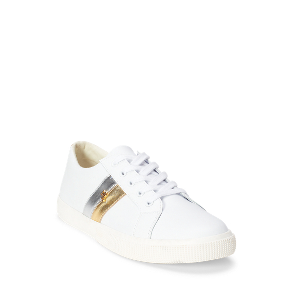 Rl White/Modrn Gold/Brght Janson II Metallic Leather Sneaker Lauren 2