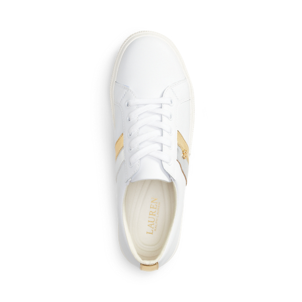 Rl White/Modrn Gold/Brght Janson II Metallic Leather Sneaker Lauren 4