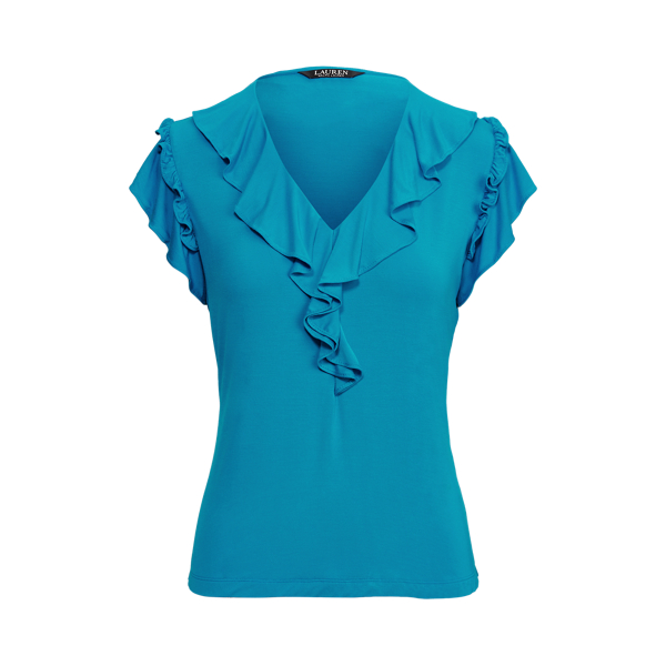 Ruffle-Trim Jersey Top Lauren em 1