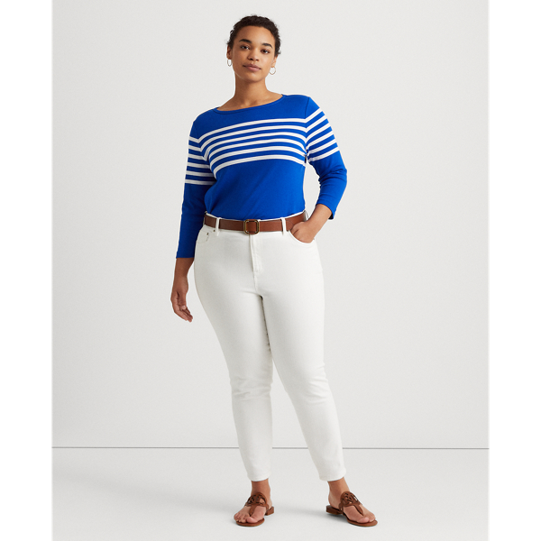 Sapphire Star/White Striped Cotton Boatneck Top Lauren Woman 4
