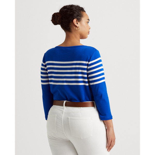 Sapphire Star/White Striped Cotton Boatneck Top Lauren Woman 5