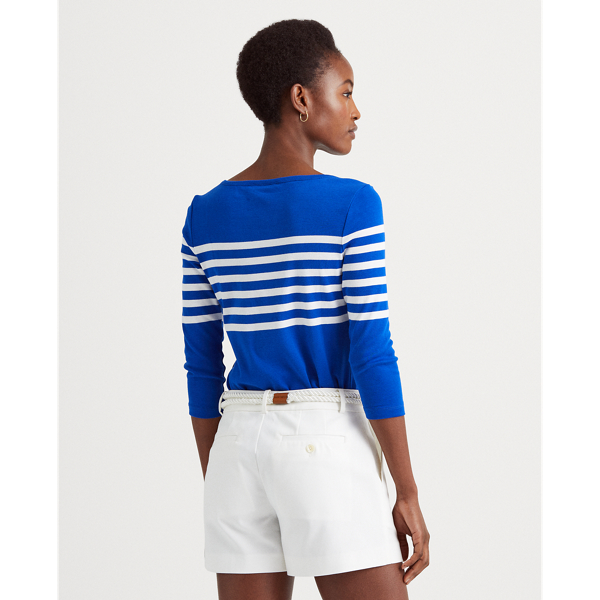 Sapphire Star/White Striped Cotton Boatneck Top Lauren Petite 5