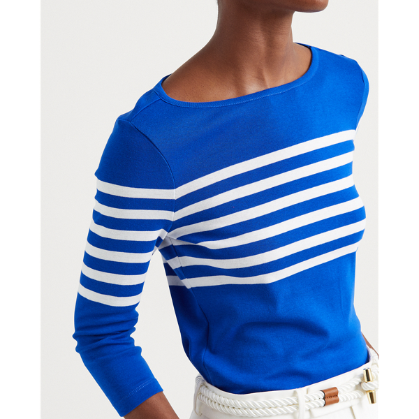 Sapphire Star/White Striped Cotton Boatneck Top Lauren Petite 6