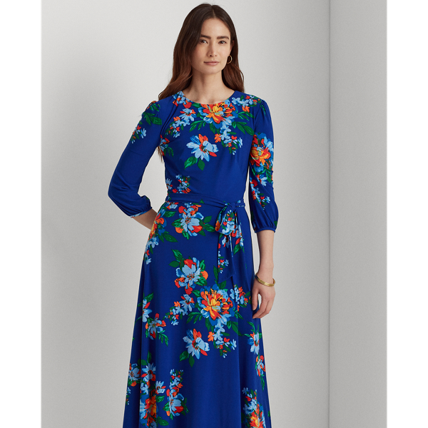 Sapphire Star/Blue/Multi Floral Belted Jersey Dress Lauren 4
