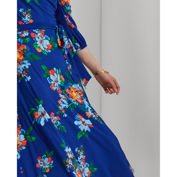 Sapphire Star/Blue/Multi Floral Belted Jersey Dress Lauren 6