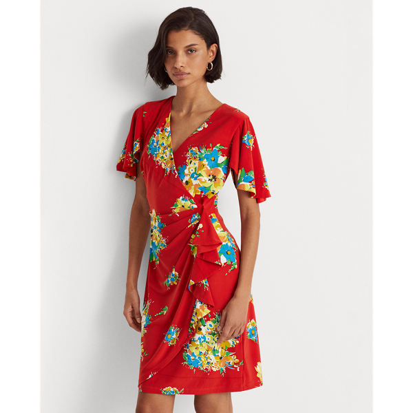 Hibiscus/Yellow/Multi Floral Ruffle-Trim Jersey Dress Lauren 4