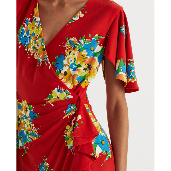 Hibiscus/Yellow/Multi Floral Ruffle-Trim Jersey Dress Lauren 6
