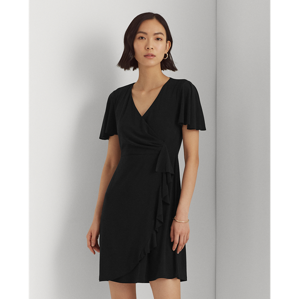 Black Ruffle-Trim Jersey Dress Lauren Petite 4