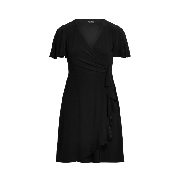 Black Ruffle-Trim Jersey Dress Lauren Petite 2