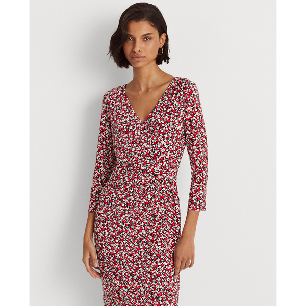 Floral Jersey Surplice Dress Lauren Petite in Lighthouse Navy/Red/Col C 4