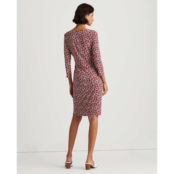 Floral Jersey Surplice Dress Lauren Petite in Lighthouse Navy/Red/Col C 5