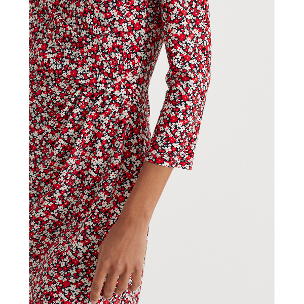 Floral Jersey Surplice Dress Lauren Petite in Lighthouse Navy/Red/Col C 6