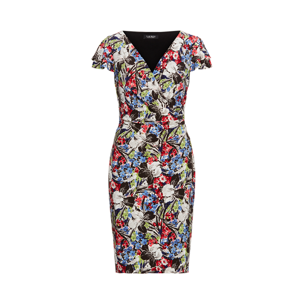 Floral Flutter-Sleeve Surplice Dress