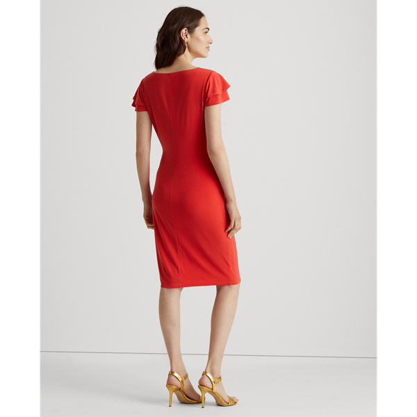 Bright Hibiscus Flutter-Sleeve Surplice Dress Lauren 4