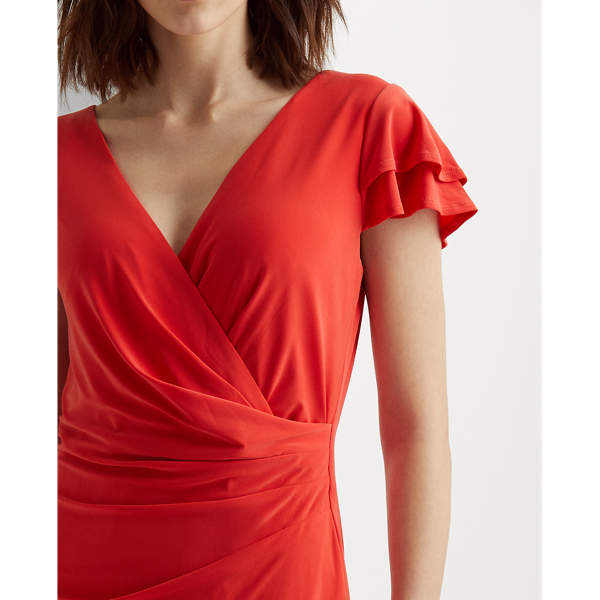 Bright Hibiscus Flutter-Sleeve Surplice Dress Lauren 5