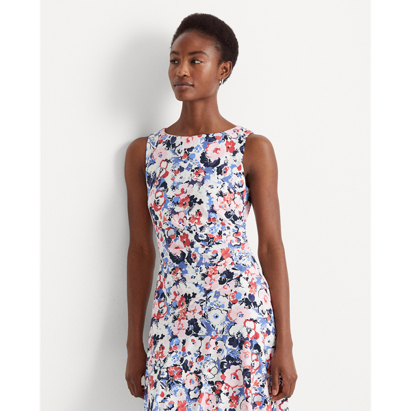 Navy/Pink/Multi Floral Sleeveless Jersey Dress Lauren Petite 3