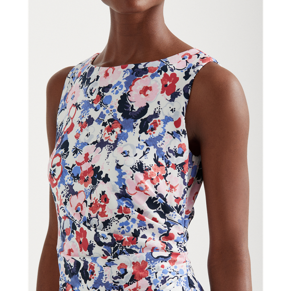 Navy/Pink/Multi Floral Sleeveless Jersey Dress Lauren Petite 5