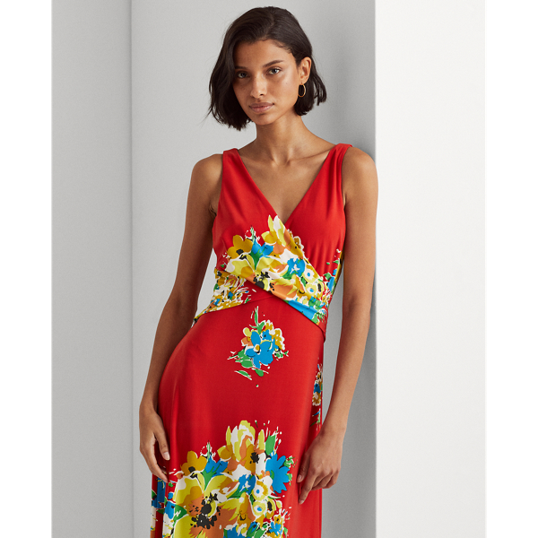 Hibiscus/Yellow/Multi Floral Jersey Sleeveless Dress Lauren 4