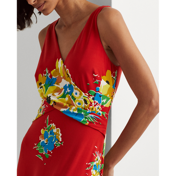 Hibiscus/Yellow/Multi Floral Jersey Sleeveless Dress Lauren 6