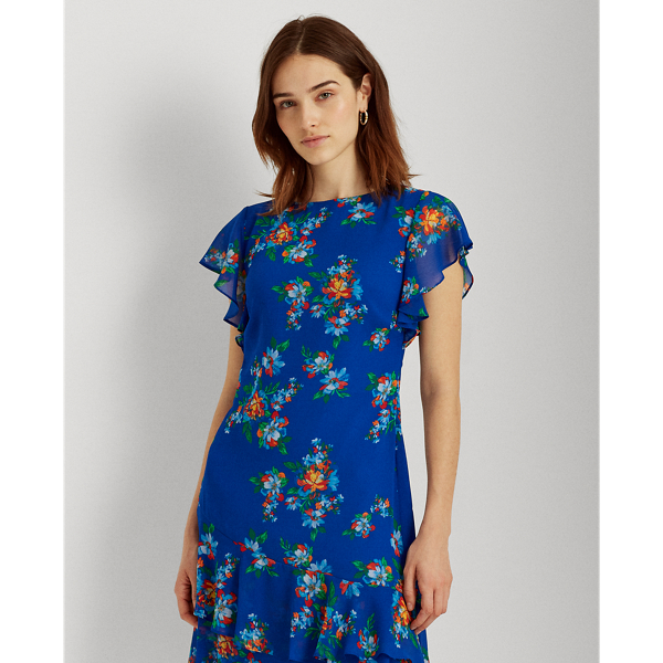 Floral Georgette Boatneck Dress Lauren em Sapphire Star/Blue/Multi 4