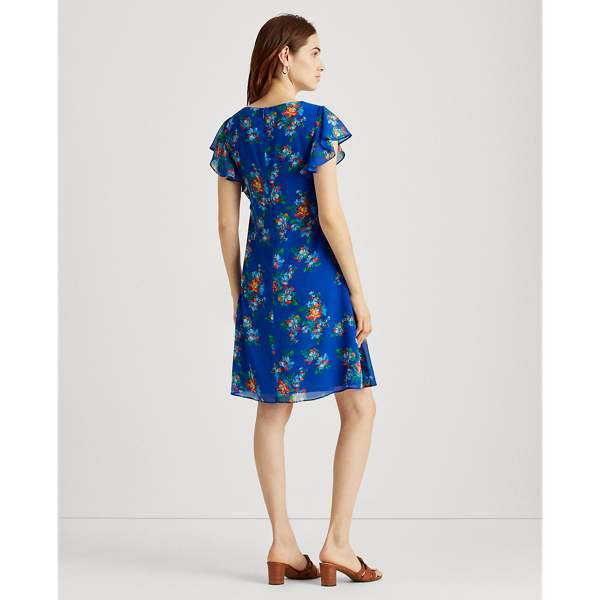 Floral Georgette Boatneck Dress Lauren em Sapphire Star/Blue/Multi 5