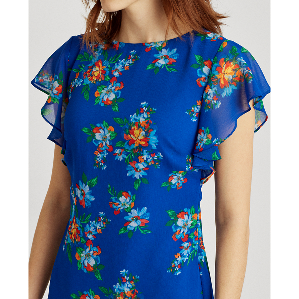 Floral Georgette Boatneck Dress Lauren em Sapphire Star/Blue/Multi 6
