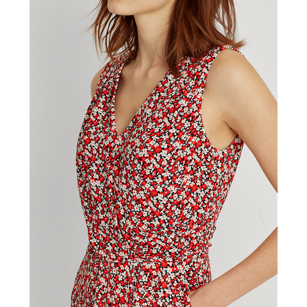 Vestido floral de crep&eacute; sin mangas Lauren en Azul marino/rojo/crema 6