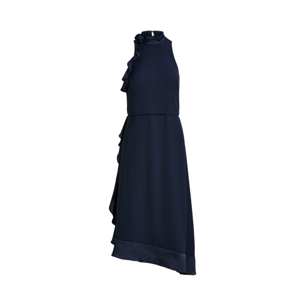 Satin-Trim Georgette Sleeveless Dress