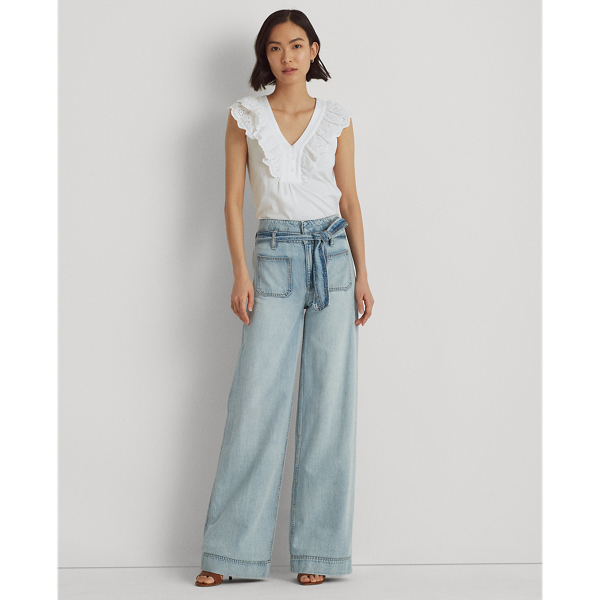 White Ruffle-Trim Cotton-Blend Top Lauren 4