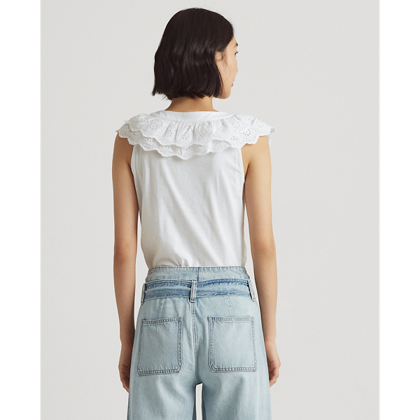White Ruffle-Trim Cotton-Blend Top Lauren 5