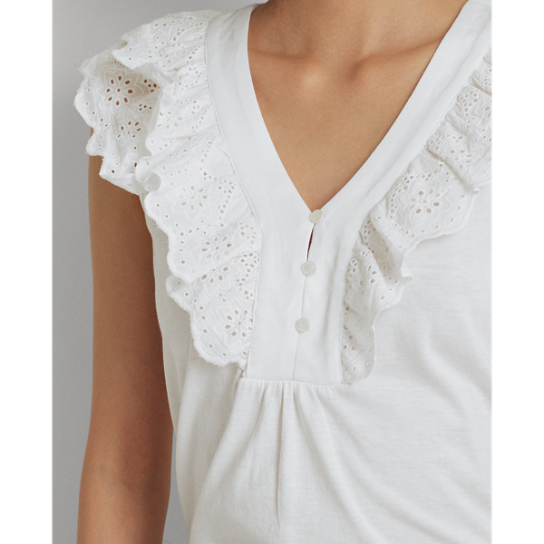 White Ruffle-Trim Cotton-Blend Top Lauren 6