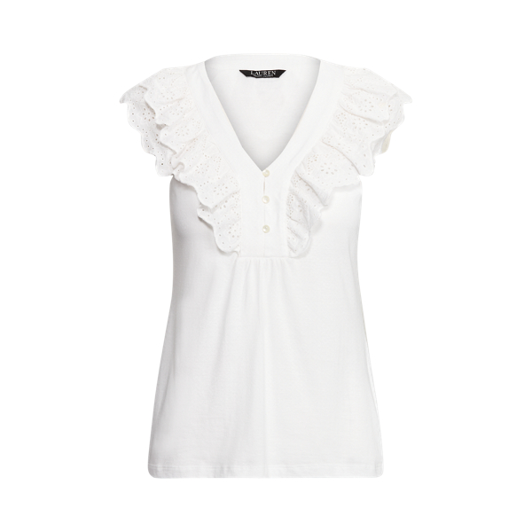 White Ruffle-Trim Cotton-Blend Top Lauren 2