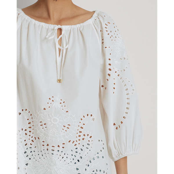 White Eyelet Cotton Broadcloth Top Lauren 6