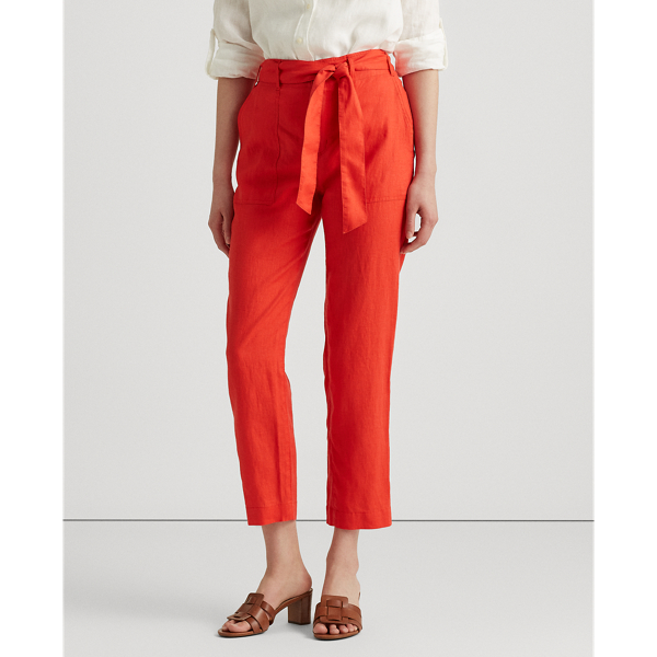 Bright Hibiscus Belted Linen Trouser Lauren 4