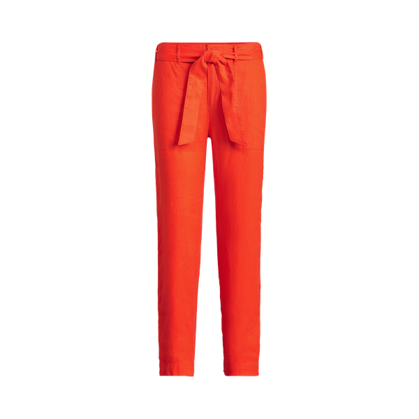Bright Hibiscus Belted Linen Trouser Lauren 2