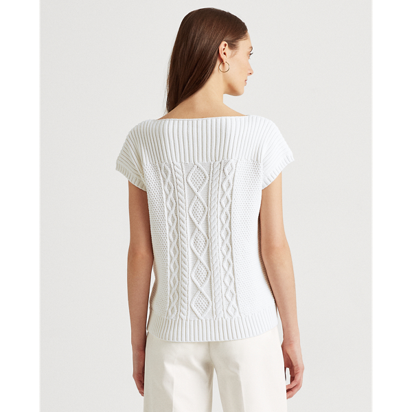 White Aran-Knit Combed Cotton Jumper Lauren 5