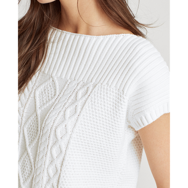 White Aran-Knit Combed Cotton Jumper Lauren 6
