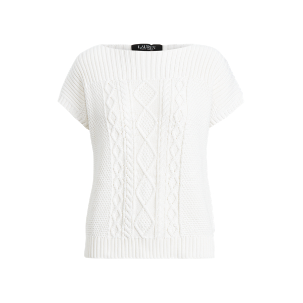 White Aran-Knit Combed Cotton Jumper Lauren 2