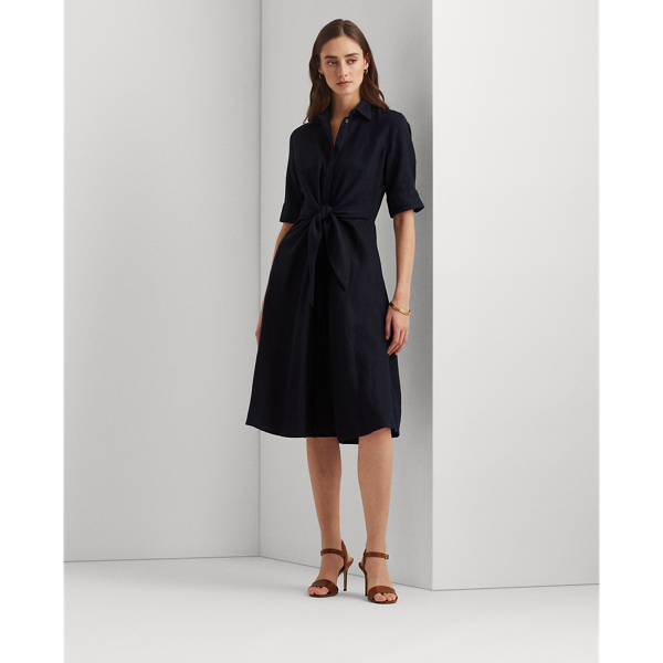 Tie-Front Linen Shirtdress