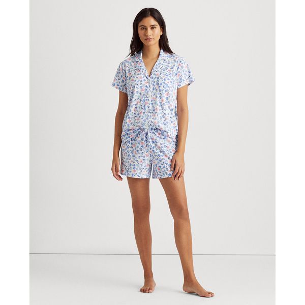 White/Blue Floral Boxer Pyjama Set Lauren 4