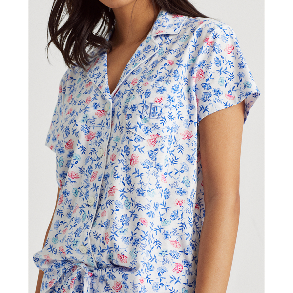 White/Blue Floral Boxer Pyjama Set Lauren 6
